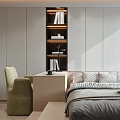 Modern Minimalist Tatami Bedroom With Bed Desk Chair Storage Cabinets And Window Blinds