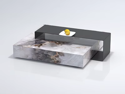 Modern Coffee Table With Black Frame Marble Top And Yellow Lemon On White Plate 3d model