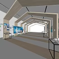 Spacious Showroom Interior Featuring Wooden Structures Light Flooring Displayed TVs And Exhibition Tables