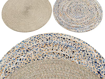 Woven Round Rugs With Neutral Blue Tones And Textured Decorative Patterns 3d model