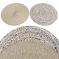Woven Round Rugs With Neutral Blue Tones And Textured Decorative Patterns
