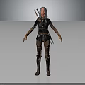 Gray Haired Fantasy Mythical Character Wearing Black Leather Armor With Axe