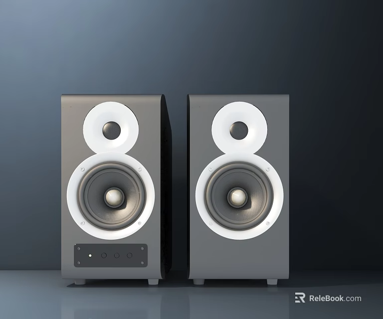 Modern Gray Dual Home Audio Speakers With Round Woofer And Sleek Design 3d model 