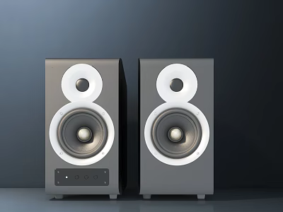 Modern Gray Dual Home Audio Speakers With Round Woofer And Sleek Design 3d model