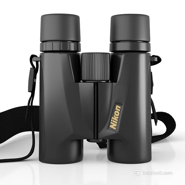 Nikon Black Binoculars Commercial Equipment With Adjustable Focus And Comfortable Strap 3d model 