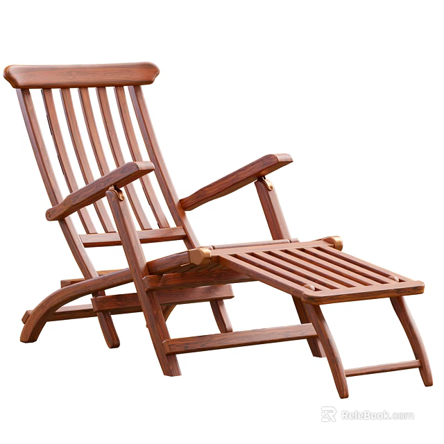 Wooden Foldable Lounge Chair with Armrests and Footrest for Outdoor Relaxation 3d model 