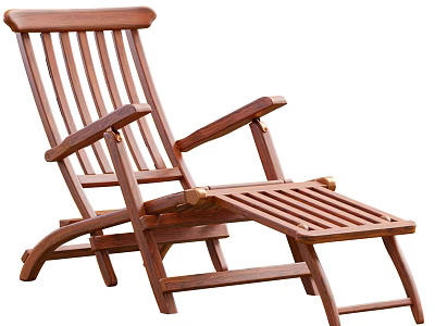 Wooden Foldable Lounge Chair with Armrests and Footrest for Outdoor Relaxation 3d model