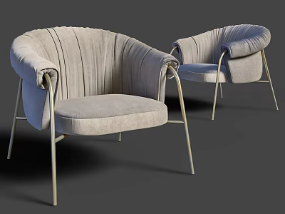 Pair of Light Gray Upholstered Leisure Chairs with Curved Backrest and Metal Legs 3d model