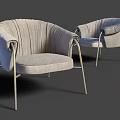 Pair of Light Gray Upholstered Leisure Chairs with Curved Backrest and Metal Legs