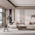Modern Living Room Interior With Beige Sofa And Decor 3d model