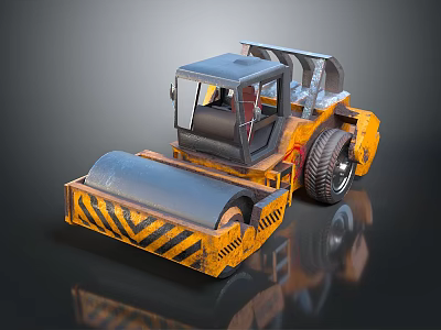 Functional Vehicle Yellow Road Roller Featuring Heavy Duty Roller Drum And Cab 3d model