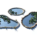 Natural Style Water Fountain With Stone Edged Ponds Lily Pads And Calm Water