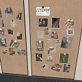 Two Large Corkboards With Photos And Notes On Wall Near Window Blinds 3d model