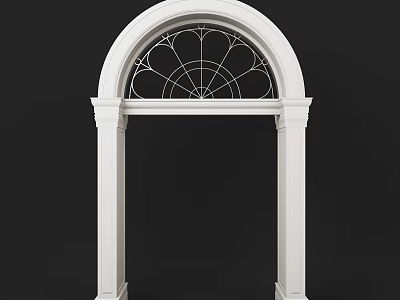 Classic White Door Arch With Decorative Fanlight Design And Side Columns 3d model