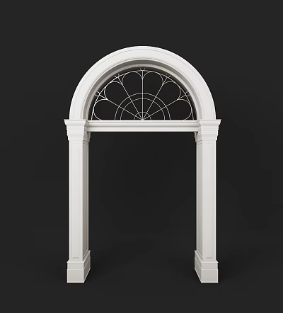Classic White Door Arch With Decorative Fanlight Design And Side Columns 3d model