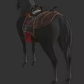 Black Horses With Decorative Saddles Red Tassels And Gold Accents