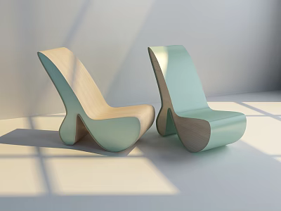 Modern Light Wood And Light Green Lounge Chairs With Sleek Lines In Sunlit Room 3d model