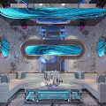 Modern KTV Interior Design With Blue Lighting Marble Decor And Comfortable Sofas