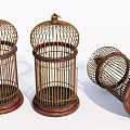 Wicker Birdcage Decorative Ornament Set With Wooden Base Two Standing One Overturned