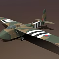 Military Fighter Aircraft With Camouflage Paint Green Brown Black White Striped Wings Round Insignia