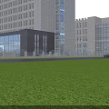 Modern High Rise Office Building With Glass Facade And Urban Surrounding Buildings