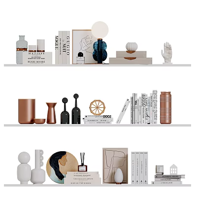 Elegant Decorative Ornament Set With Vases Books Sculptures And Shelf Decor 3d model
