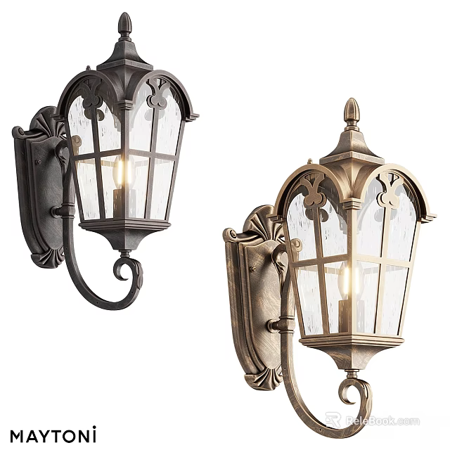 Vintage Style Outdoor Wall Lights With Metal Frame Glass Shades And Decorative Design 3d model 