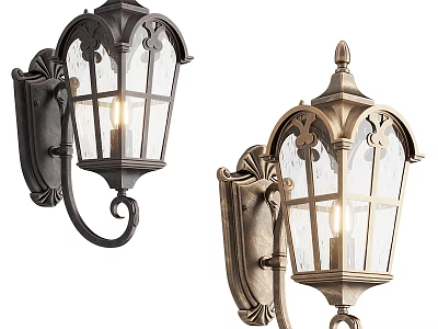 Vintage Style Outdoor Wall Lights With Metal Frame Glass Shades And Decorative Design 3d model