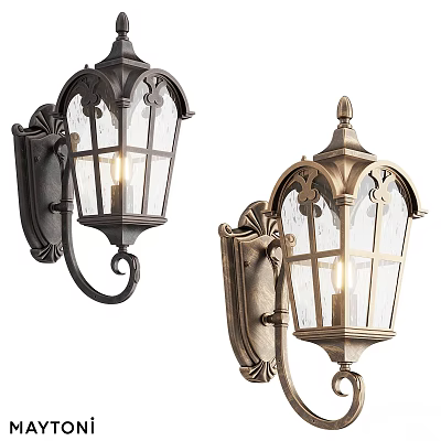 Vintage Style Outdoor Wall Lights With Metal Frame Glass Shades And Decorative Design 3d model