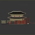 Traditional Palace Style Architecture With Multi tiered Roof Black Tiles Red Columns And Components
