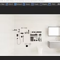 Modern Bathroom Fixtures With Shower Head Toilet Sink Storage Shelves White Tiles And Black Accessories