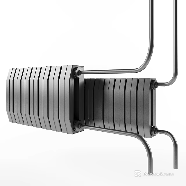 Black Metal Radiator with Fins Structure Wall Mounted Home Heating System Design 3d model 