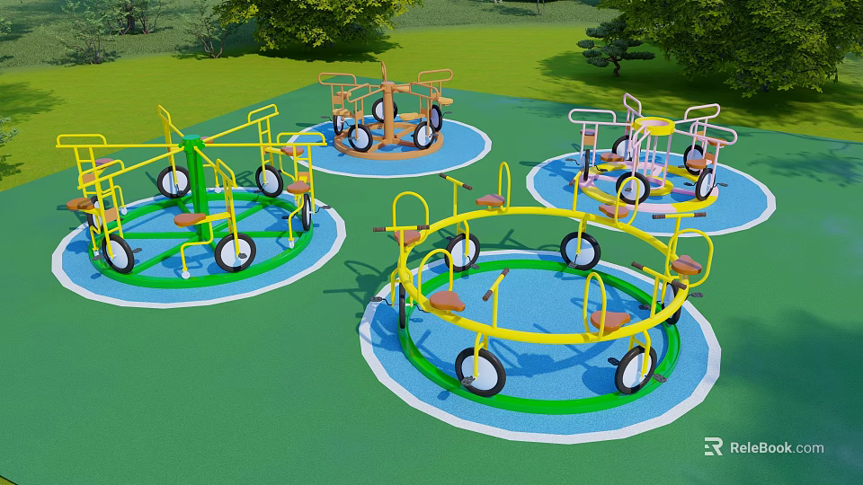 Outdoor Children's Play Equipment With Rotating Circular Structures Colorful Frames Seats And Wheels 3d model 