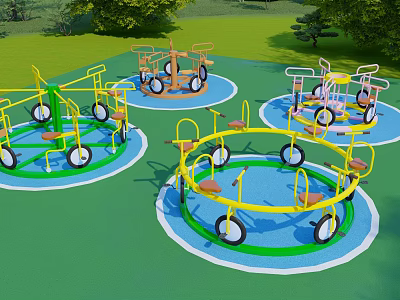 Outdoor Children's Play Equipment With Rotating Circular Structures Colorful Frames Seats And Wheels 3d model