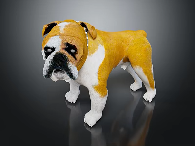 Cute Brown And White Bulldog Doll With Realistic Design Standing For Home Decoration 3d model