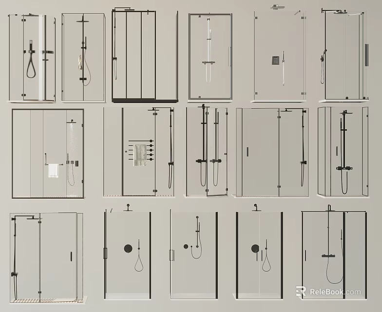 Various Shower Head Designs Featuring Handheld Overhead And Fixed Bracket Structures 3d model 
