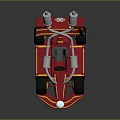 Red Go Kart Featuring Yellow Stripes Black Wheels Yellow Rims Exhaust Pipes And Storm Logo