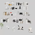 Modern Minimalist Decorative Accessories Collection With Books Vases Photo Frames Cat Figurine And Candle Holders