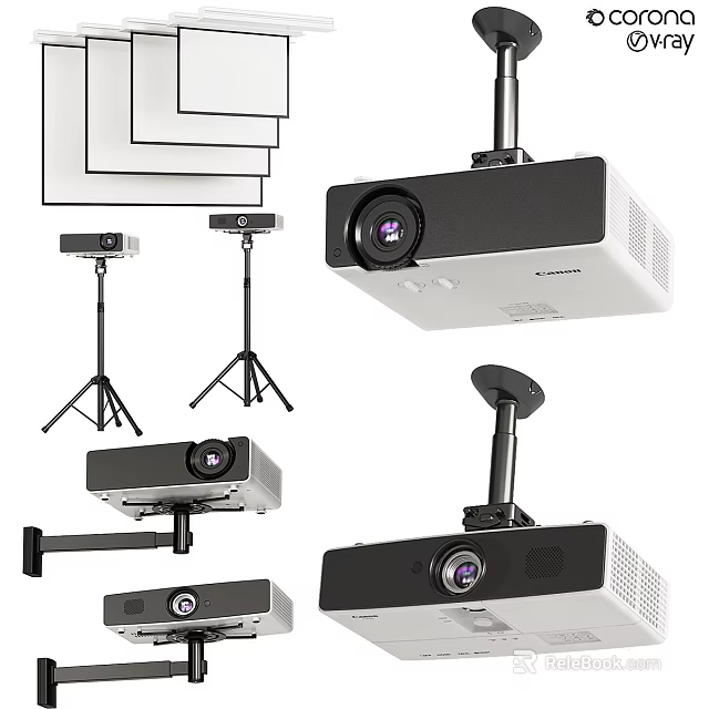 Advanced Projection Monitoring Equipment With Multiple Projectors Stands Mounts And Devices 3d model 