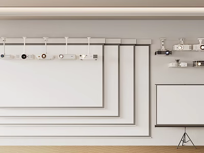 Modern Projection Monitoring Setup With Wall Mounted Projectors Surveillance Devices And Whiteboard Stand 3d model