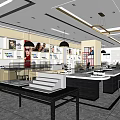 Elegant Jewelry Store Interior With Display Cases Glass Counters And Wall Posters 3d model