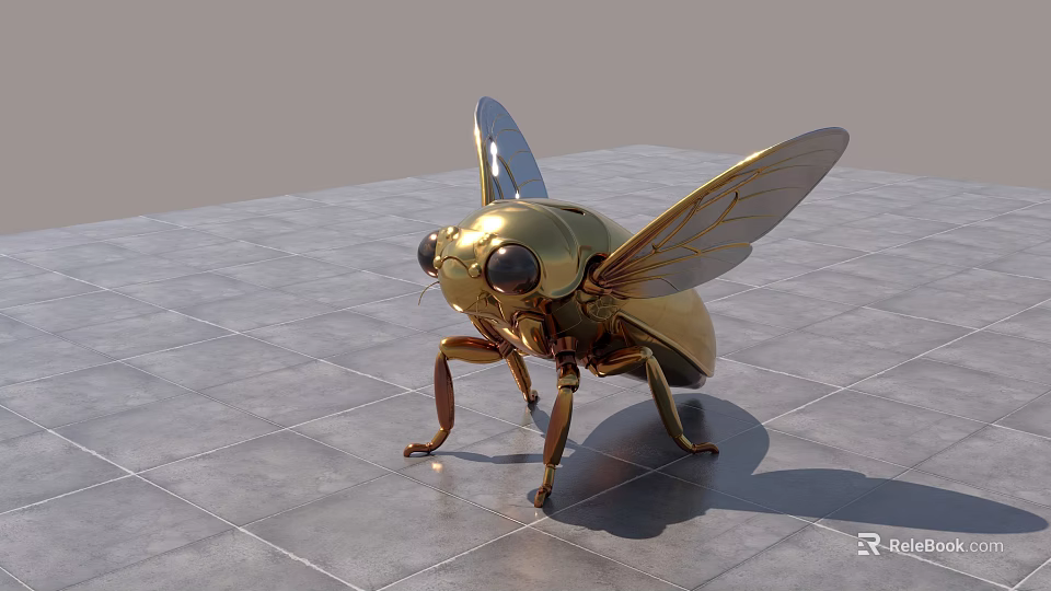 Golden Insect Themed Jewelry With Shiny Metal Wings And Exquisite Craftsmanship 3d model 