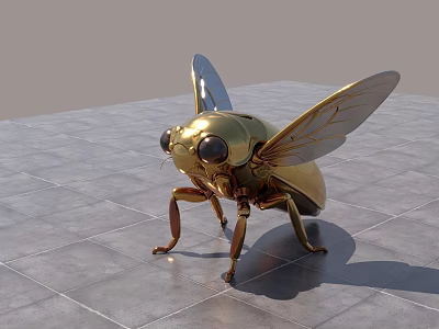 Golden Insect Themed Jewelry With Shiny Metal Wings And Exquisite Craftsmanship 3d model