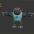 3D Geometric Style Character with Red Horns Blue Eyes Gray Body and Blue Chest Gem