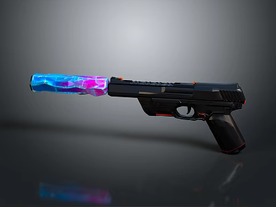 Modern Pistol With Colorful Transparent Barrel And Black Ergonomic Grip 3d model