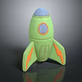 Green Rocket Toy With Blue Top Orange Fins And Round Window Design