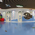 Kindergarten Interior With Blue Floor Colorful Patterns Wall Decorations Cloud Ceiling And Rainbow 3d model