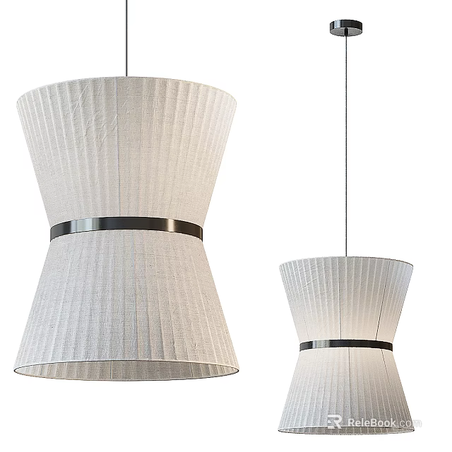 Modern Pleated Pendant Light With Metallic Band Design 3d model