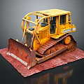 Yellow Bulldozer Model With Tracks Blade On Red Mat Dark Background 3d model