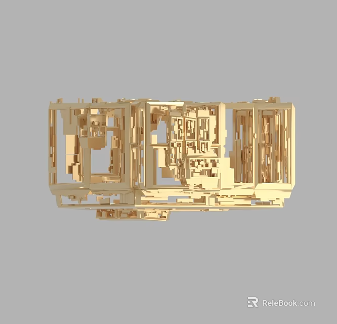 Wooden Open Kitchen Model Design With Frame Cabinets And Island Structure 3d model 